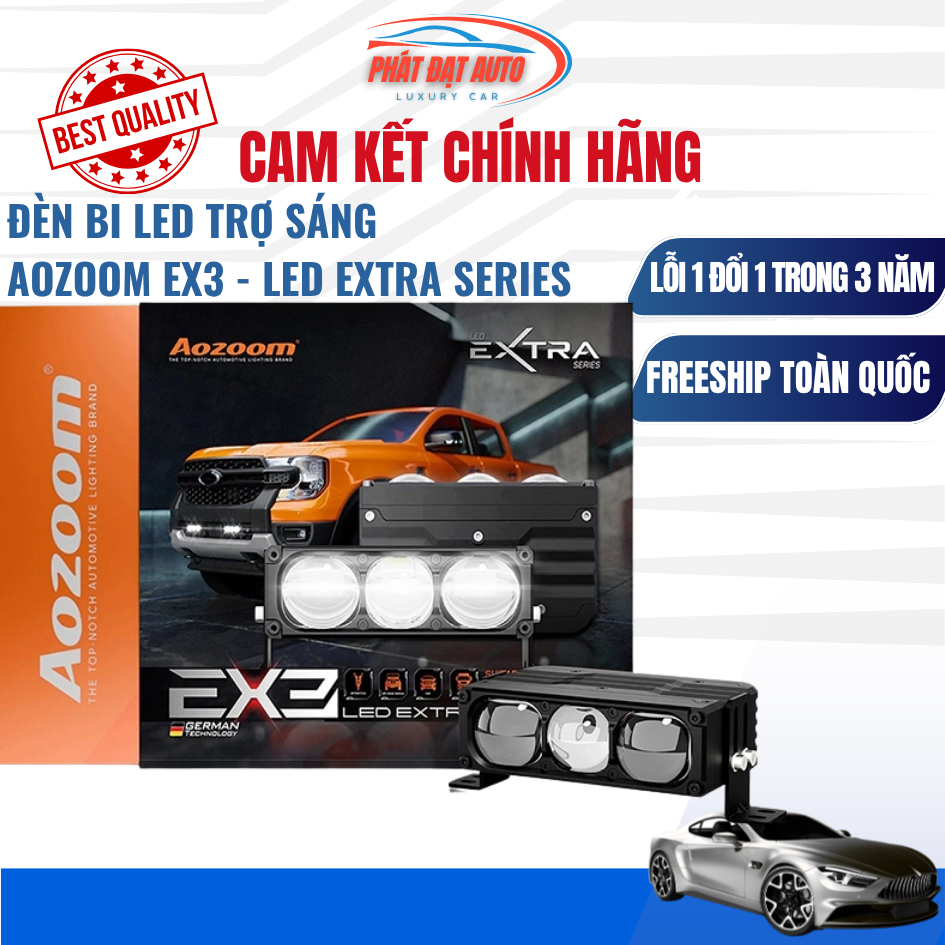 Bi LED Trợ Sáng Aozoom EX3 chính hãng, hiệu suất cao chiếu xa 95W hàng chuẩn loại 1, lỗi 1 đổi 1 tro