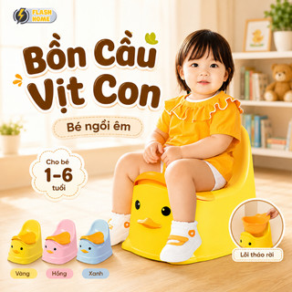 Bô Tập Đi Vệ Sinh Trẻ Em Tựa Lưng Hình Vịt Ngộ Nghĩnh Chất Liệu Nhựa PP Cao Cấp Thiết Kế Chống Tràn