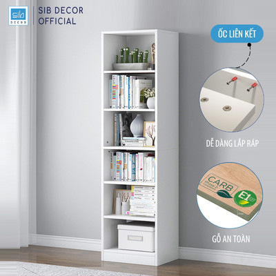 Kệ Sách Để Sàn Gỗ Chống Ẩm, Giá Để Sách Đứng Dài 40cm, Cao 178cm 6 Tầng SIB Decor KSG01