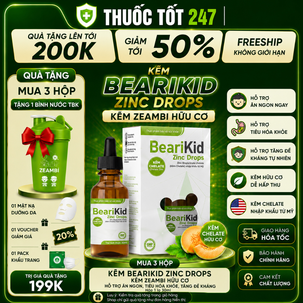 Kẽm BeariKid ZinC Drops, Kẽm Zeambi dạng nhỏ giọt, Chai 30ml