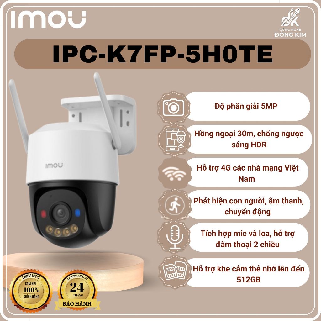 Camera IP PT Full Color 4G K7FP-5H0TE 5MP/ K7FP-3H0TE 3MP - Xoay 360 Độ, Đàm thoại 2 chiều