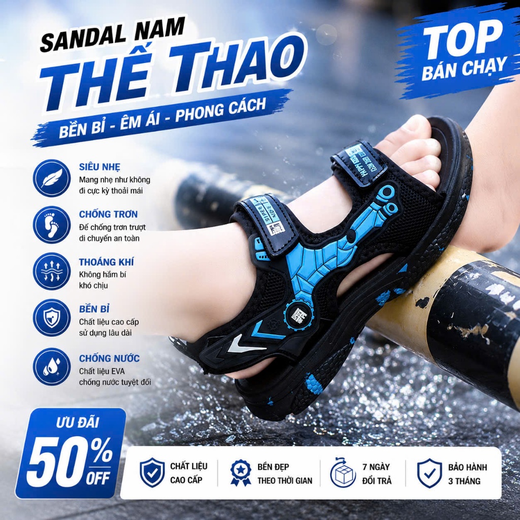 Dép Sandal Nam Cao Cấp Outdoor – Êm Chân, Bền Đẹp, Thời Trang Mã Dp101