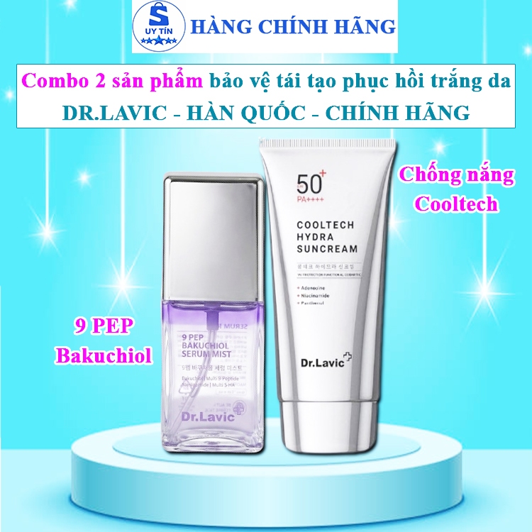 COMBO kem chống nắng cooltech hydra suncream Dr.lavic chính hãng xịt dưỡng da 9pep bakuchoi serum mi