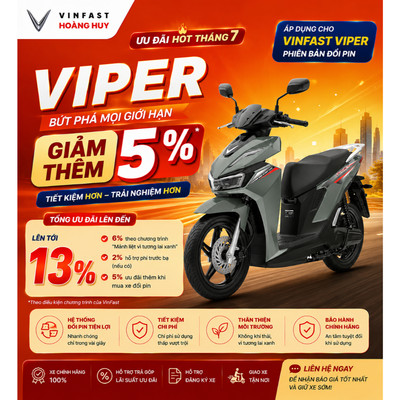 [HN] VinFast Viper - Xe Máy Điện Đổi Pin - Khóa SmartKey - Động Cơ 3000W - Thiết Kế Thể Thao Mạnh Mẽ