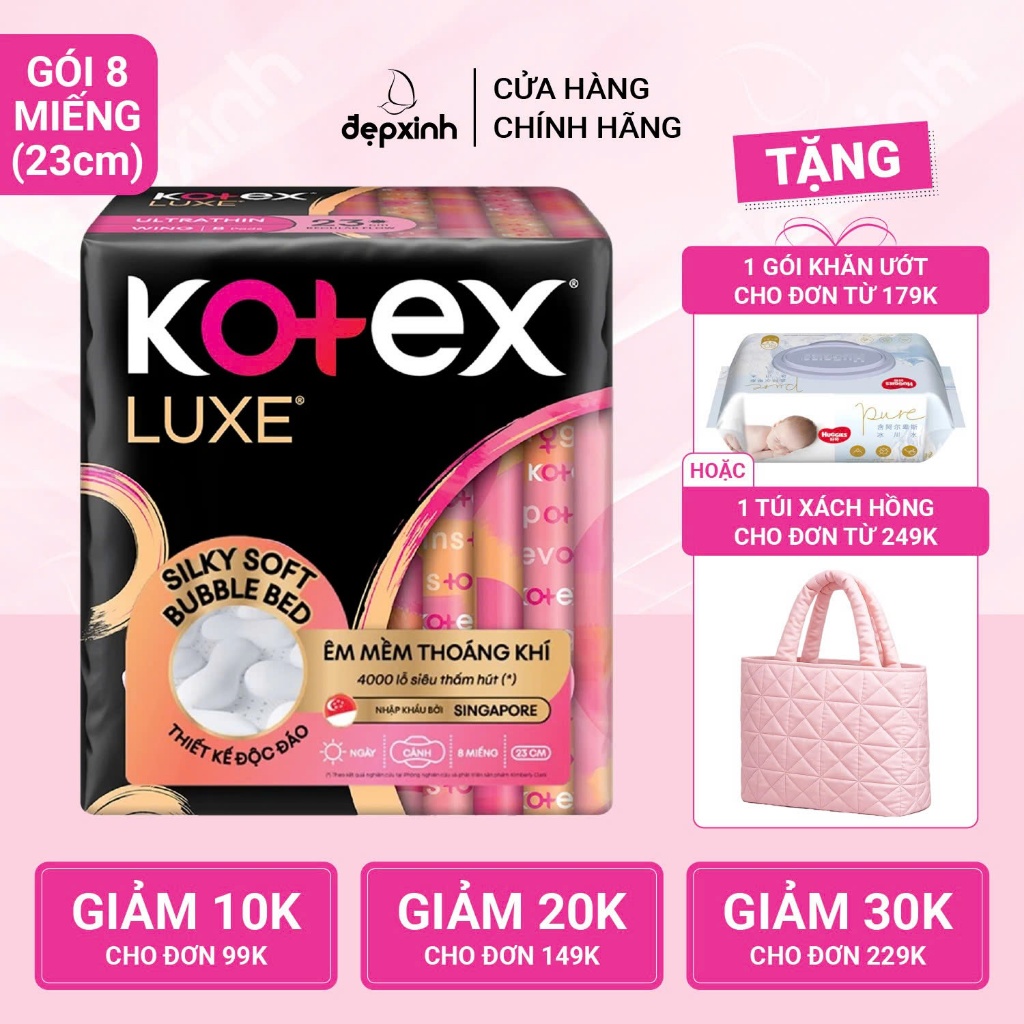Băng vệ sinh Kotex LUXE Ngày Cánh 23cm x 8 miếng