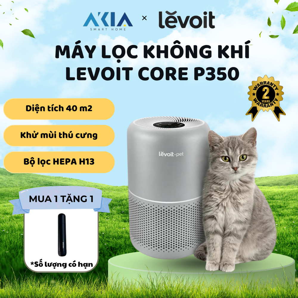 [TẶNG QUÀ] Máy lọc không khí Levoit Core P350 - Dành cho thú cưng, diện tích 35m2, Bộ lọc Hepa - BH 