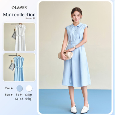 Đầm Công Sở Dáng Suông LAMER FASHION Sát Nách Đai Eo Cổ Sơ Mi Đi Làm Đi Chơi BSTV V63T26H009