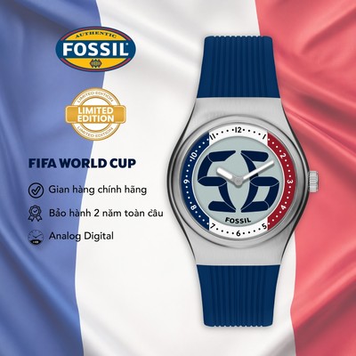 Đồng hồ nam Fossil Archival Big Tic World Cup LE1237 mặt kim-điện tử, 40MM, dây Silicone màu xanh navy, mặt lá cờ Pháp