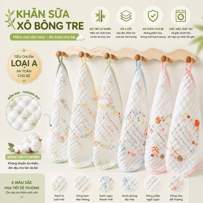 Set 5 khăn xô nhăn 6 lớp cho bé KidAndMom đa năng làm khăn yếm dãi, khăn sữa, khăn tắm, khăn mặt