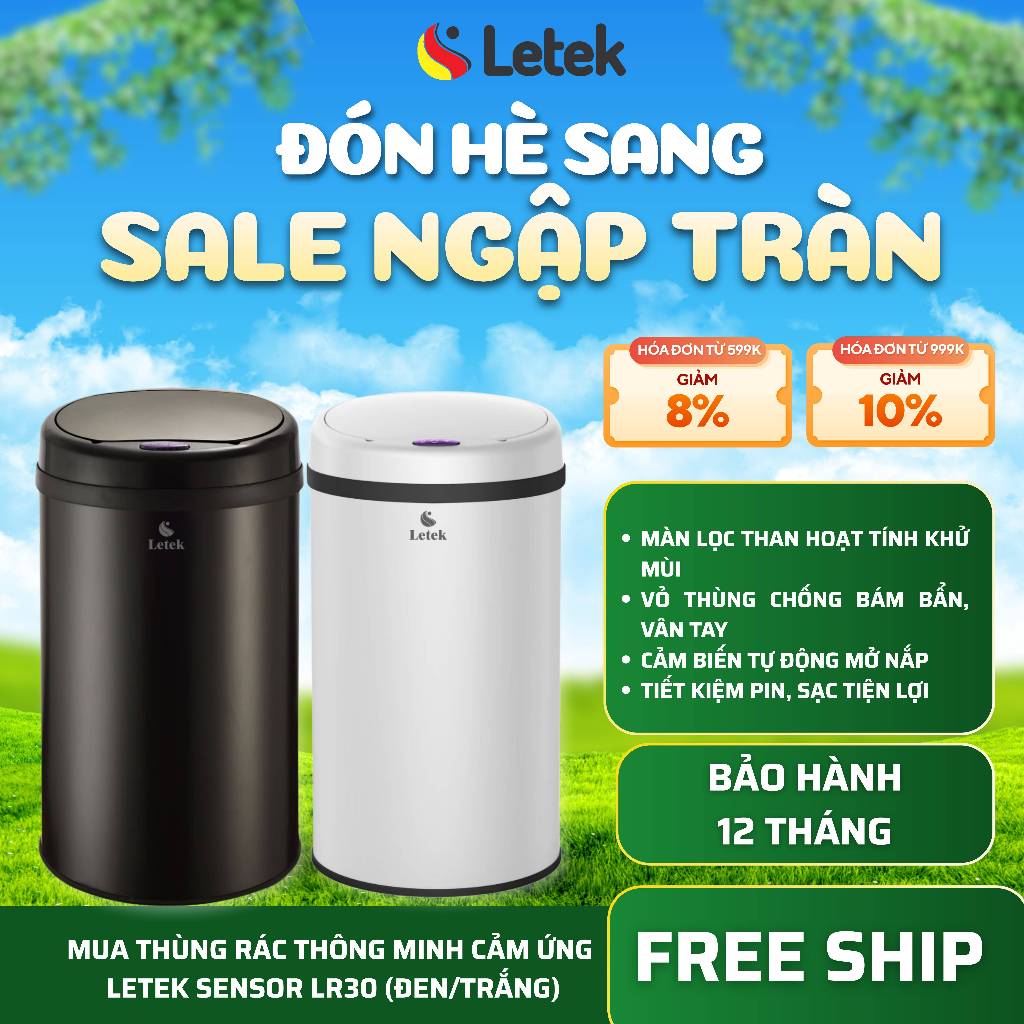 Thùng rác thông minh cảm ứng tự động Letek Sensor LR12, LR30 Inox cao cấp, Dung tích 12 - 30L, Bảo h