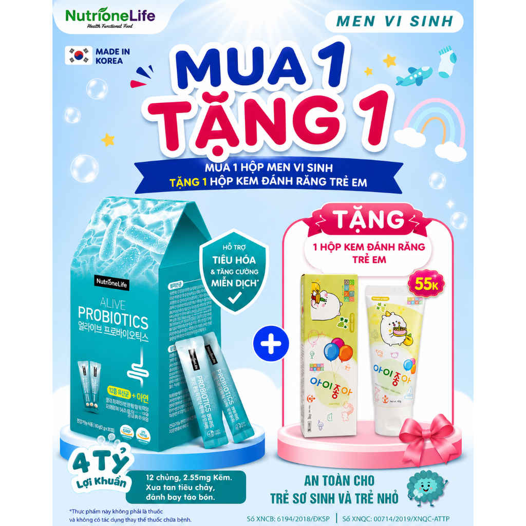 Men Vi Sinh Alive Probiotics 12 Chủng Cho Bé Biếng Ăn, Hấp Thu Kém, Rối Loạn Tiêu Hóa, Nhập Khẩu Hàn