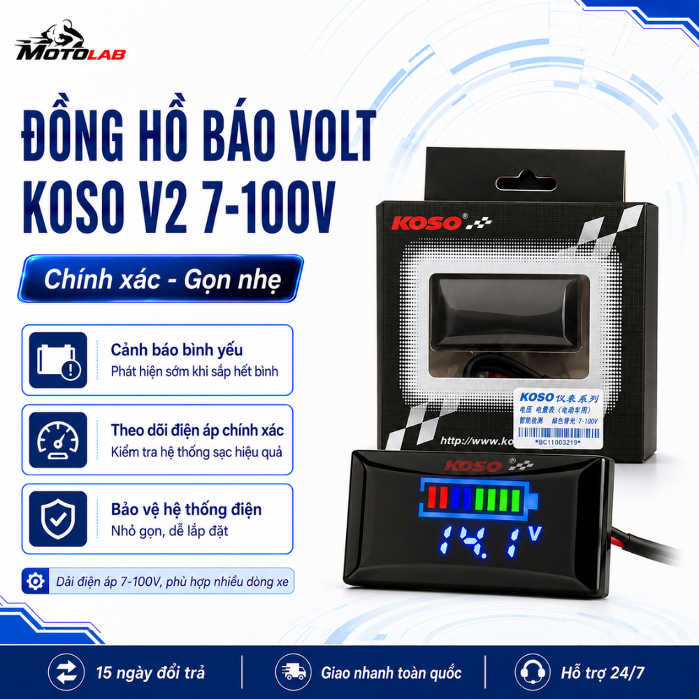 Đồng hồ báo volt koso v2 kèm pat gắn 7-100v có vạch phần trăm volt