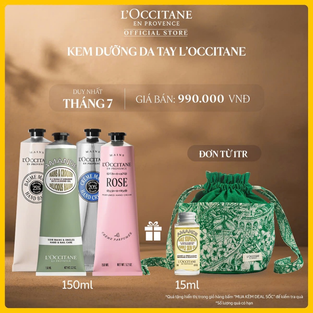 Kem Dưỡng Tay L'Occitane Hand Cream Giúp Dưỡng Ẩm, Dưỡng Da Tay Mềm Mịn 150ml