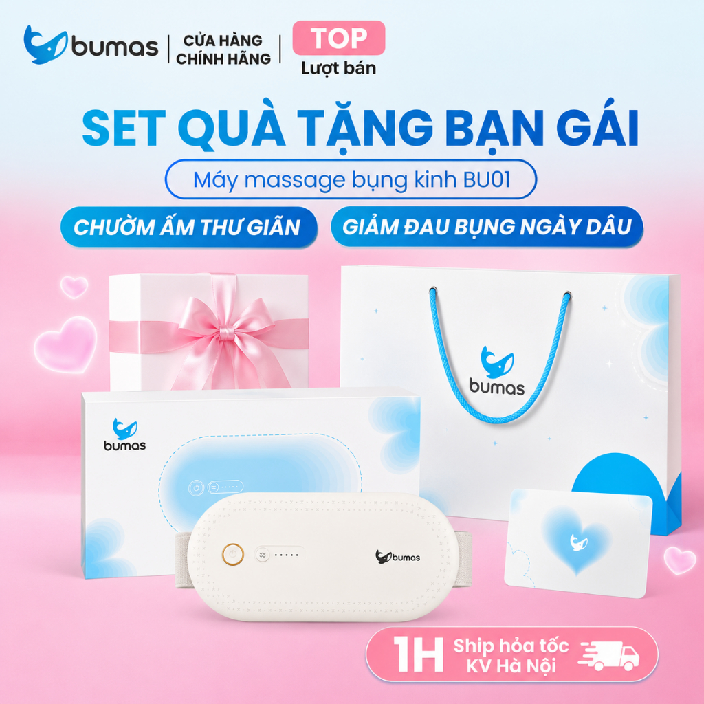 [Tặng Túi + Thiệp] Máy Massage Bụng Kinh BUMAS BU01 - Máy Giảm Đau Bụng Kinh - Chườm Ấm Bụng Lưng