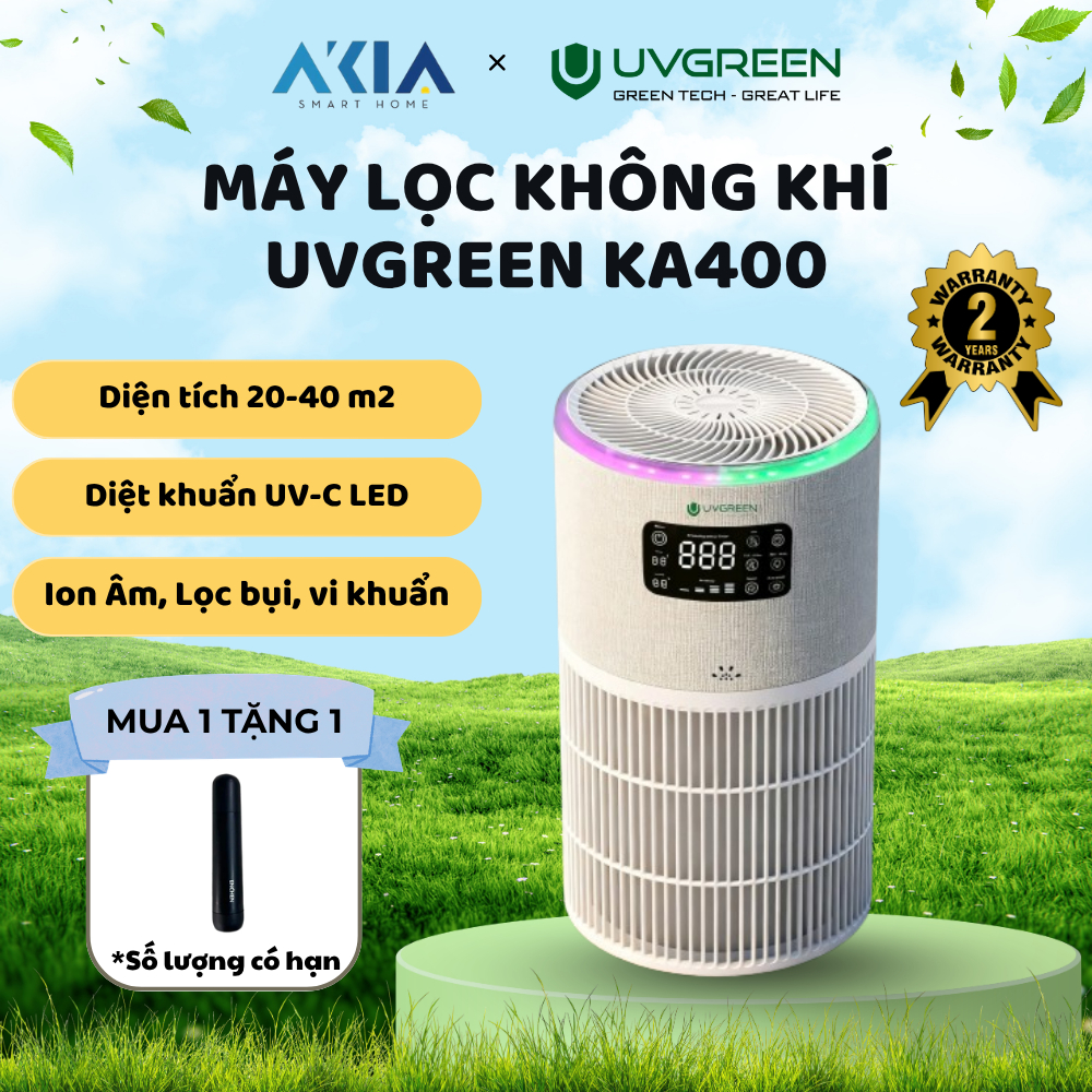 [TẶNG QUÀ] Máy lọc không khí dành cho thú cưng UVGREEN KA400 40m2 - Tích hợp đèn LED UVC & Ion âm di