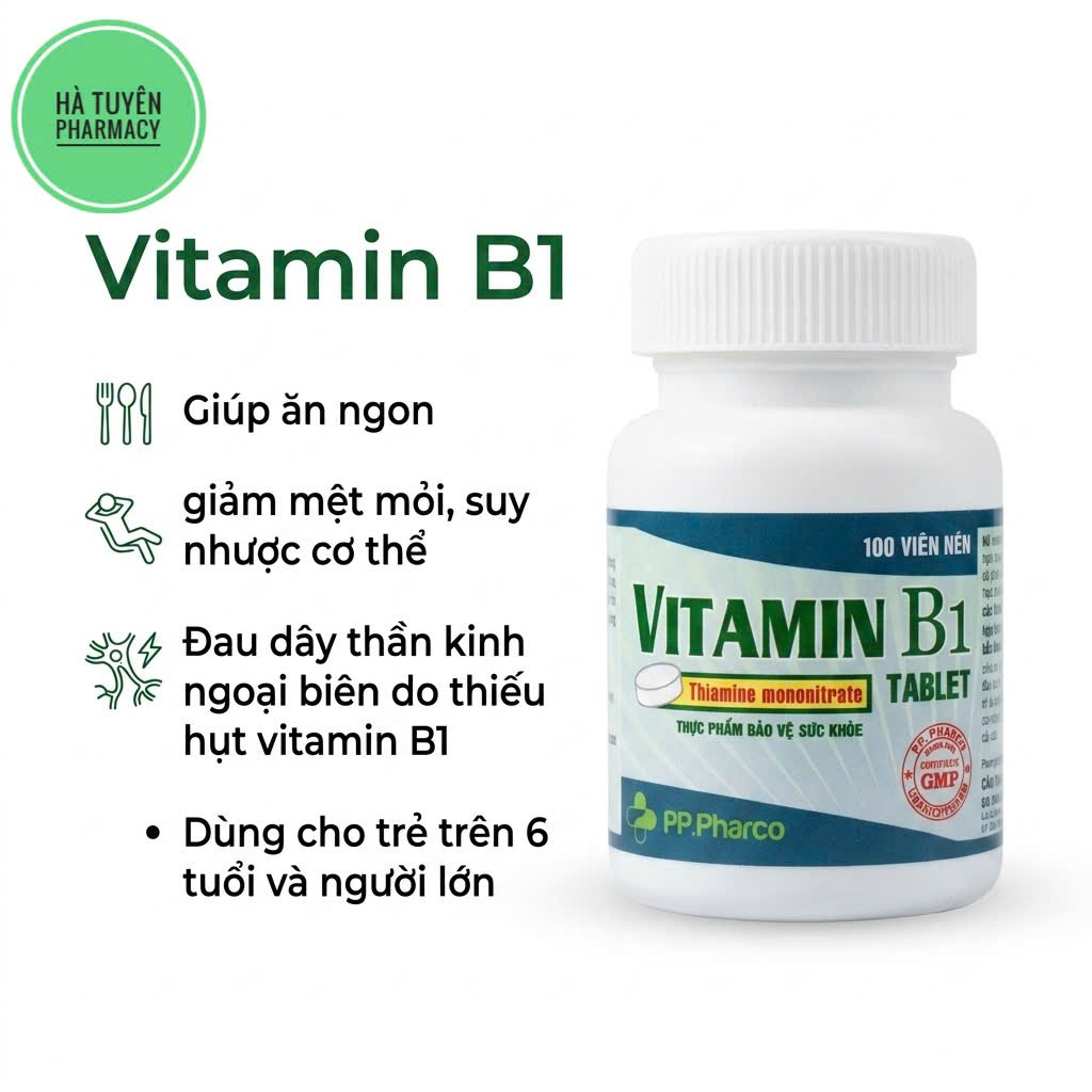 Vitamin B1- Lọ 100 viên - Giúp ăn ngủ ngon, làm đẹp, đắp mặt, dưỡng trắng ,gội đầu kích mọc tóc