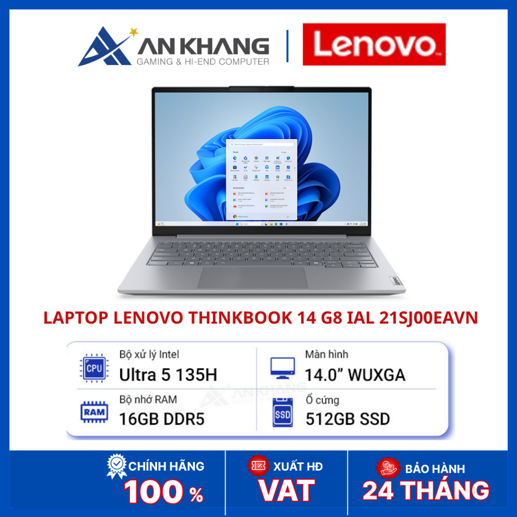 Laptop Lenovo ThinkBook 14 G8 IAL 21SJ00EAVN | Ultra 5 135H | RAM 16GB DDR5 | SSD 512GB PCIe 4.0 | I