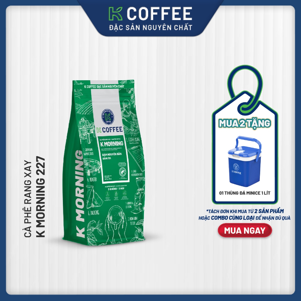 [Combo 2]  Cà phê rang xay pha phin đặc sản nguyên chất K COFFEE K MORNING 227g (cà phê phin, cà phê