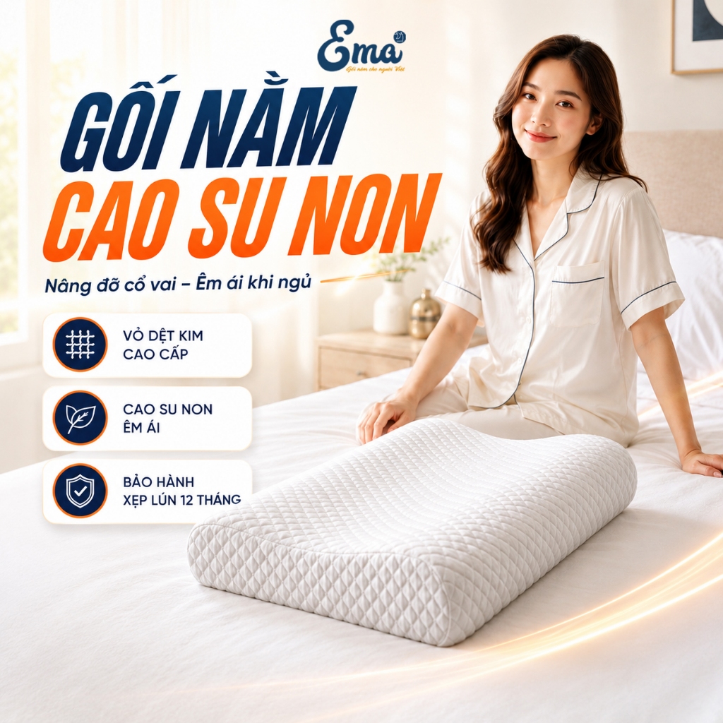 Gối Ngủ Cao Su Non EMA - Gối Đầu Cao Su Non Người Lớn Dáng Lượn Sóng Sợi Tre Thoáng Khí Cao Cấp | BigBuy360 - bigbuy360.vn