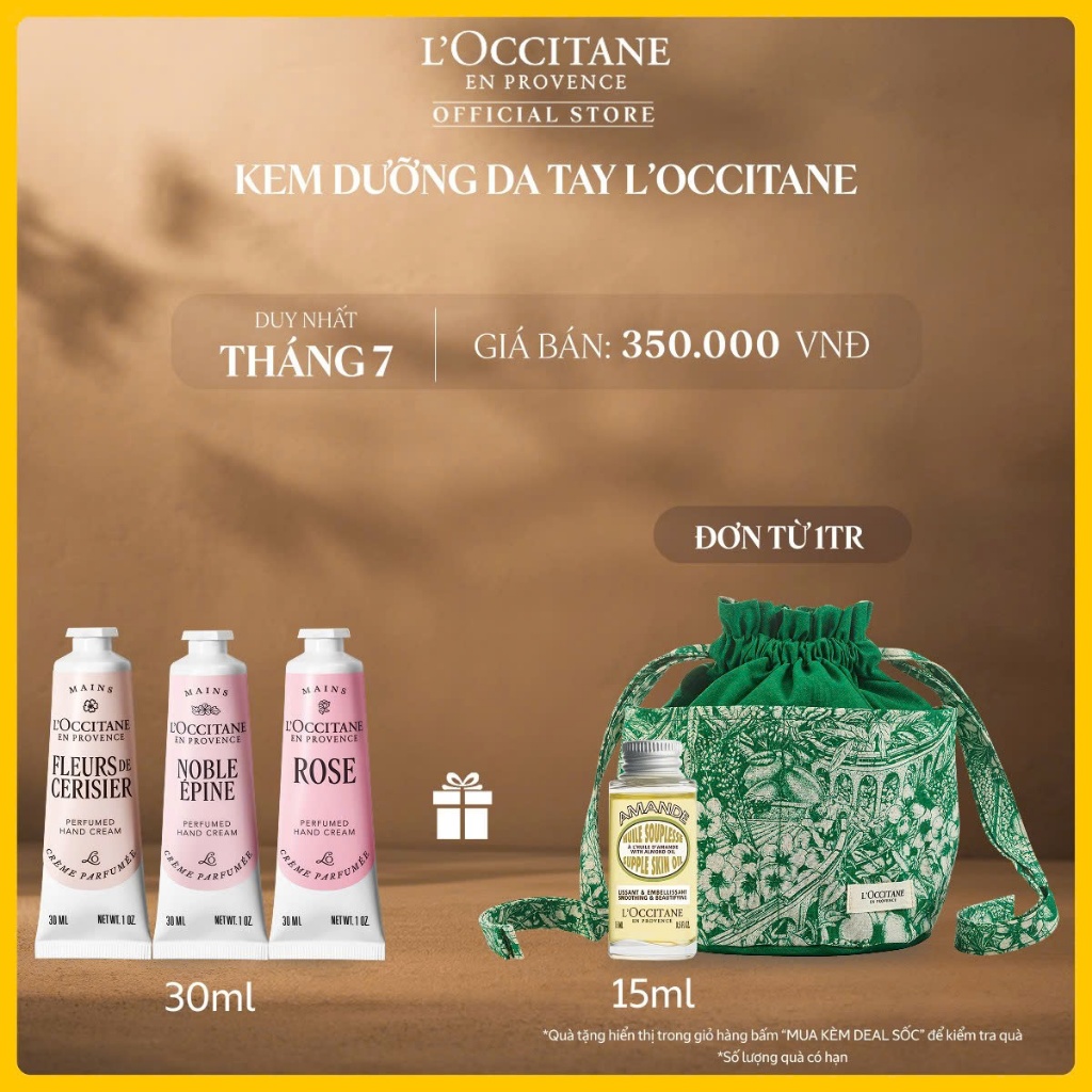 Kem Dưỡng Tay L'Occitane 30ml Giúp Nuôi Dưỡng Và Bảo Vệ Da Tay Mềm Mịn, Hương Thơm Đặc Trưng