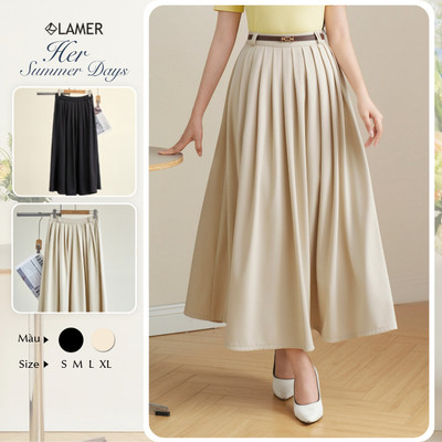 Chân Váy Công Sở LAMER Xếp Ly Xoè Dáng Dài 2 Lớp Đứng Form (không kèm thắt lưng) HSD O62L26Q010