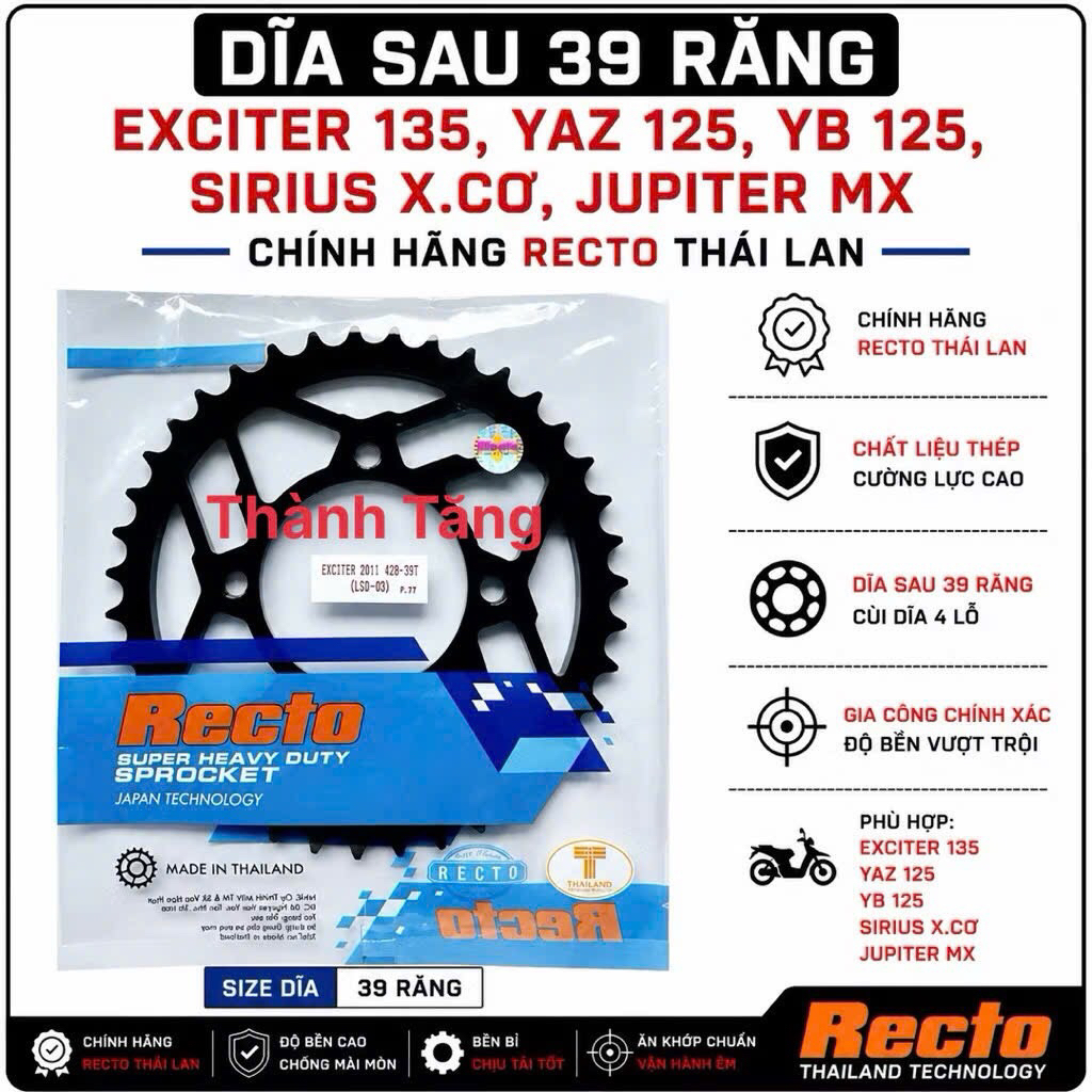 Dĩa sau 39 răng exciter 135,yaz 125,yb 125,sirius x.cơ,jupiter mx,exciter 2011-2012-2013,exciter 201