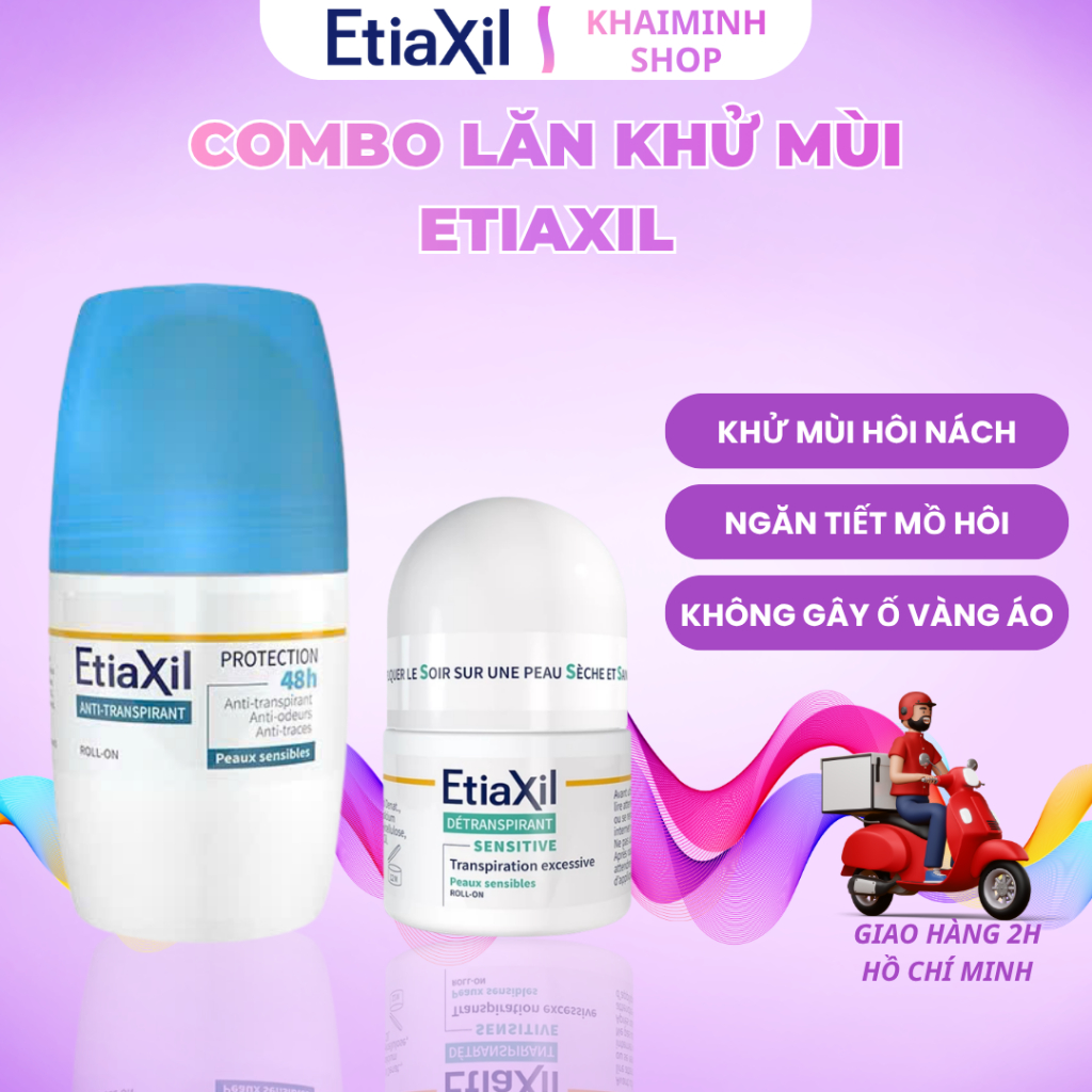 (Hỏa tốc HCM) Combo Lăn Khử Mùi Etiaxil Bảo Vệ Kép 50ml và Lăn Khử Mùi Ngăn Mồ Hôi Etiaxil 15ml