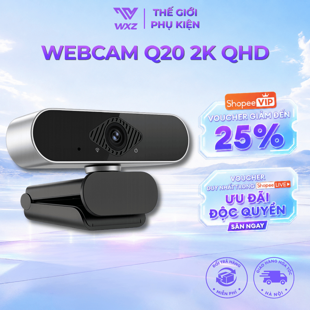Webcam Máy Tính Q20 Độ Phân Giải 2K Góc Quay 180 Độ Tự Động Lấy Nét Hình Ảnh Rõ Nét Tích Hợp Micro