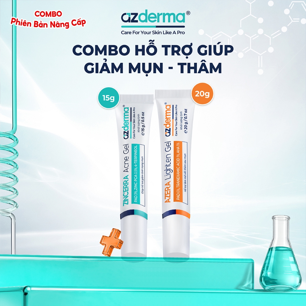 [Azderma] Combo Azderma Zincerra Acne Gel 15g , Azera Lighten Gel 20g