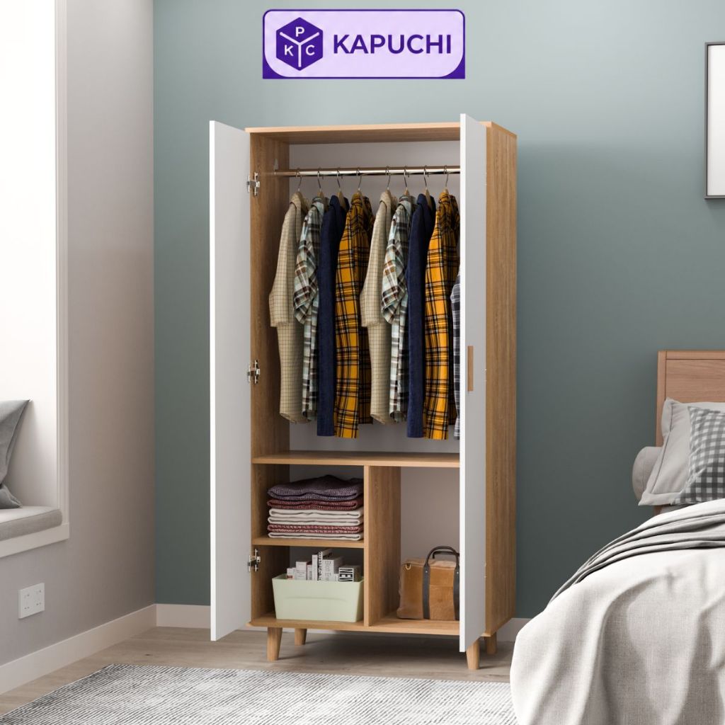 Tủ quần áo gỗ 2 cánh phong cách Nordic hiện đại thương hiệu kapuchi- GP129