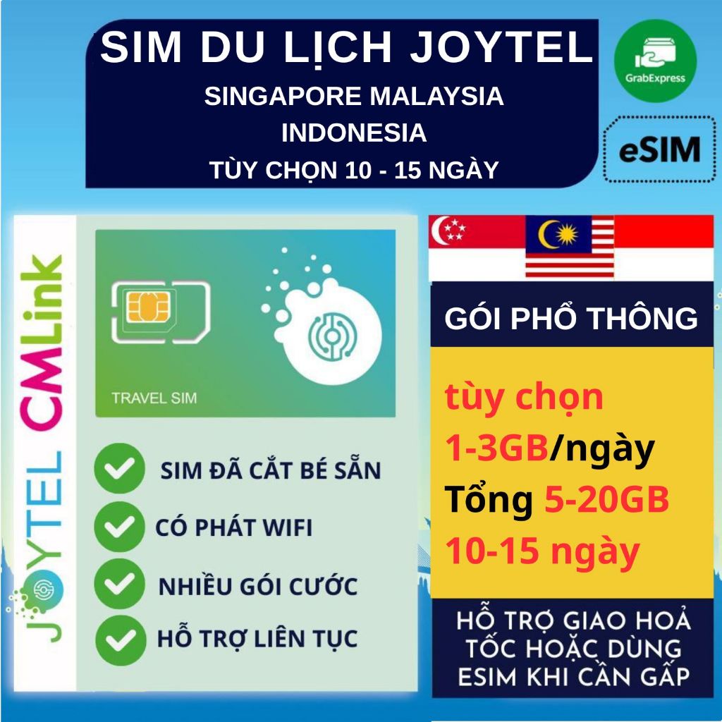 [GÓI DÀI NGÀY] Sim Du Lịch Malaysia Singapore CMLink Tốc Độ Cao Hỗ trợ Giao Nhanh và Esim TÙY CHỌN 1