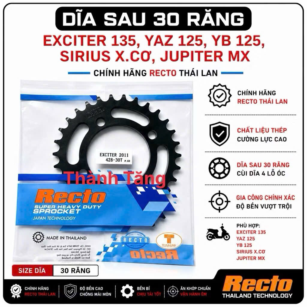 Dĩa sau 30 răng exciter 135,yaz 125,yb 125,sirius x.cơ,jupiter mx,exciter 2011-2012-2013,exciter 201