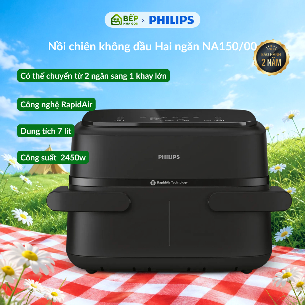 Nồi chiên không dầu PHILIPS NA150/00 - Thiết kế 2 ngăn linh hoạt | Công suất mạnh mẽ 2450W