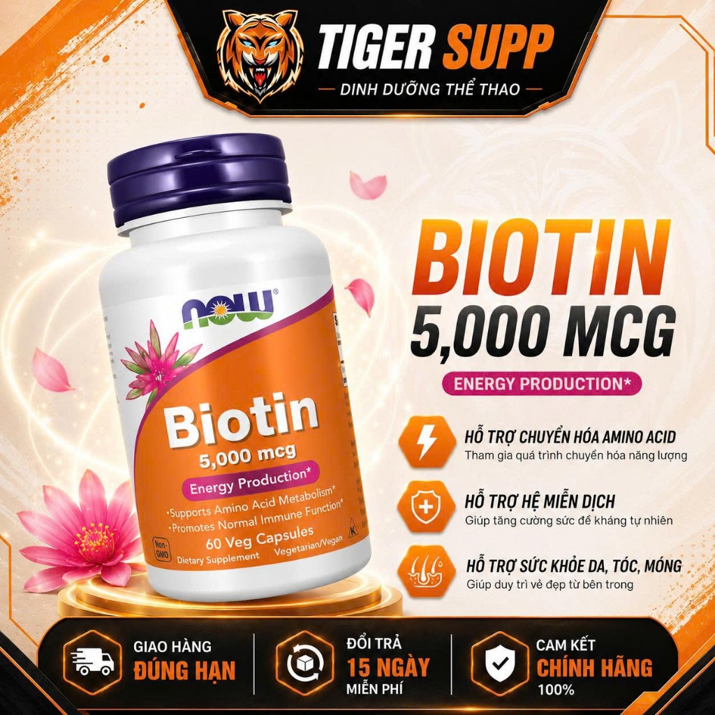 Now Foods Biotin 5000mcg - Viên Nang Vitamin B7