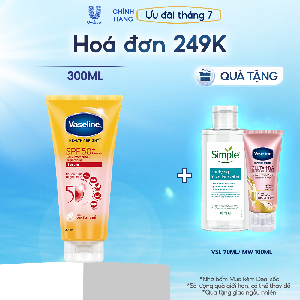 Chống nắng cơ thể Vaseline 50x bảo vệ da với SPF 50+ PA++++ giúp da sáng hơn gấp 2X 300ml