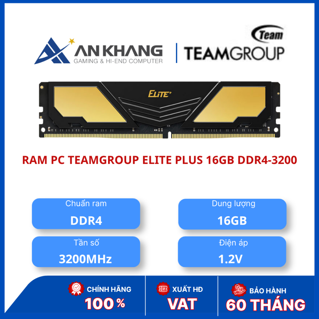 RAM PC TeamGroup Elite Plus 16GB DDR4-3200 (có tản) | Desktop RAM 16GB 3200MHz | Heatsink Elite Plus