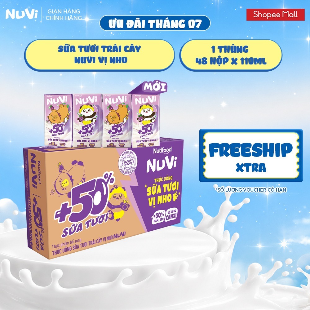 Thùng 48 Hộp Thức Uống Sữa Tươi Trái Cây NuVi Vị Nho 110ml