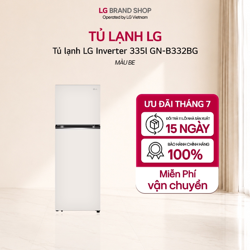 [Chỉ giao miền Bắc] Tủ lạnh LG ngăn đá trên Smart Inverter™ với công nghệ DoorCooling+™ 335L màu be 