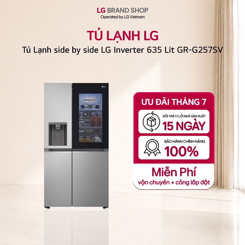 [Chỉ giao miền Nam/Bắc] Tủ Lạnh side by side LG Inverter 635 Lít GR-G257SV