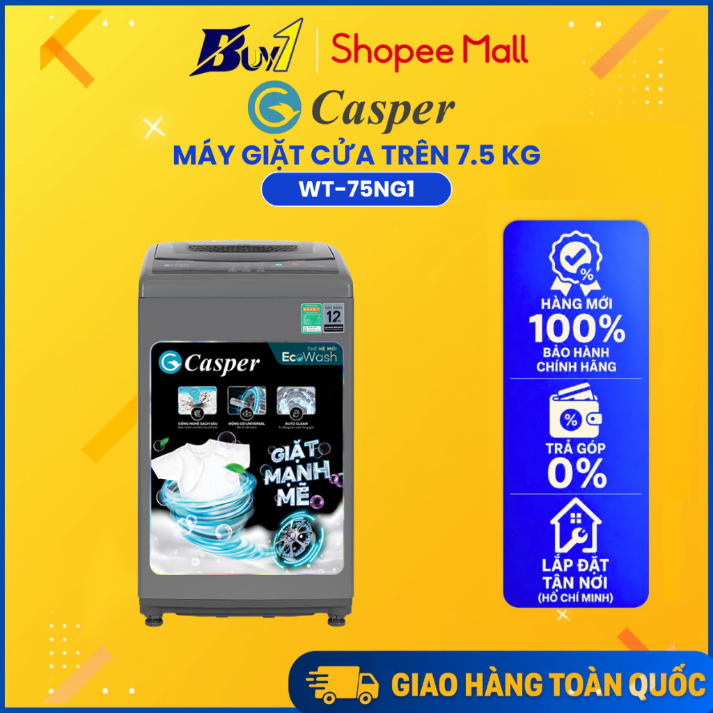 WT-75NG1 - Máy Giặt Casper 7.5 kg WT-75NG1 - Hàng Chính Hãng