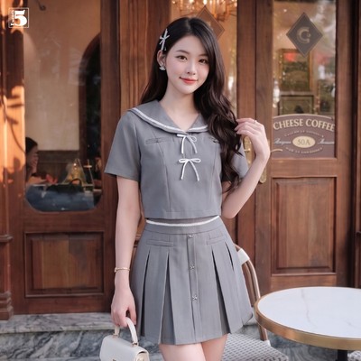 Set áo nữ Twentyfive phối cổ thủy thủ AH113 và chân váy ngắn xếp ly CH77 (Tách set)