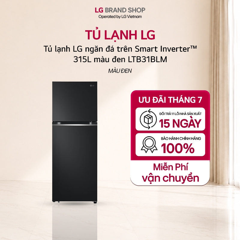 [Chỉ giao miền Nam/Bắc] LTB31BLM - Tủ lạnh LG ngăn đá trên Smart Inverter™ 315L màu đen LTB31BLM