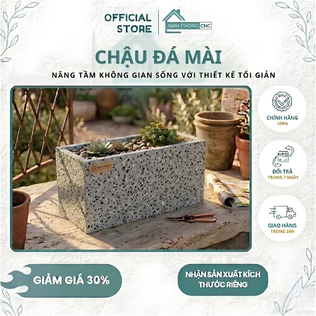 Chậu Xi Măng Đá Mài Chữ Nhật 100x40x40 80x30x30  60x30x30 Chậu Trồng Hoa, Trang Trí Ban Công Nhà Cửa