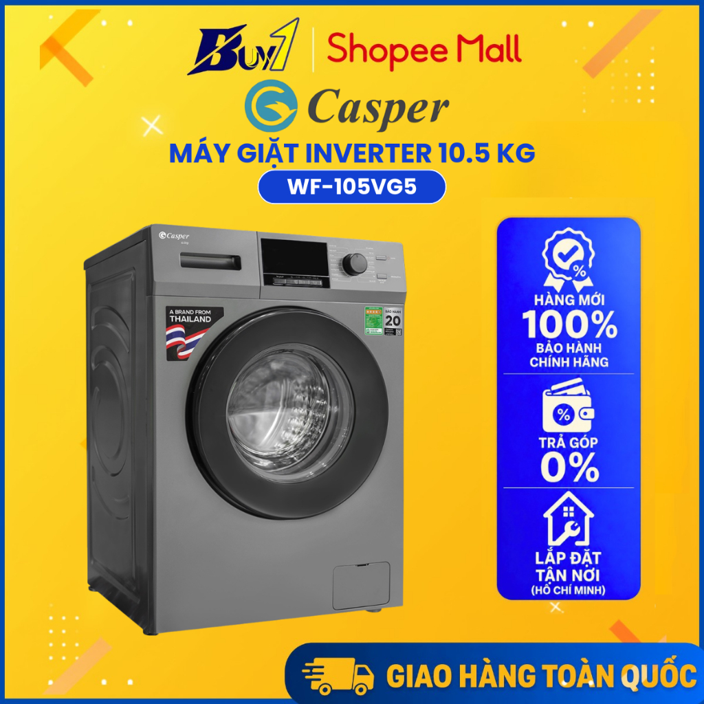 Máy giặt Casper Inverter 10.5 kg WF-105VG5 - Hàng Chính Hãng