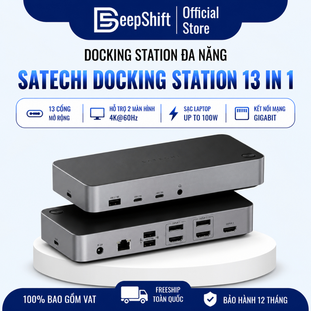 Hub Chuyển Đổi Docking Station Satechi 13-in-1 USB-C Triple Display Chính Hãng | Xuất 3 Màn Hình 4K