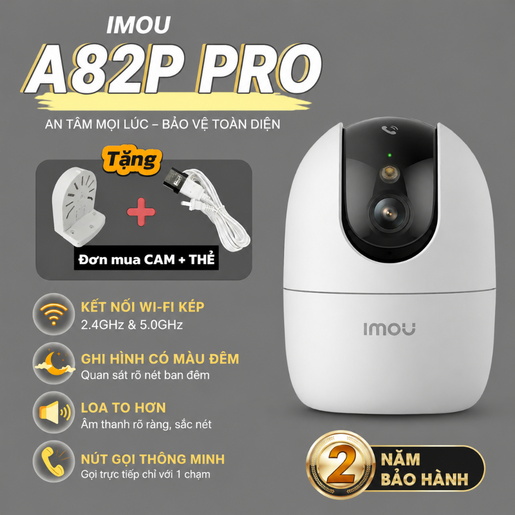 (QUÀ TẶNG đơn cam+thẻ)Camera WiFi Trong Nhà IMOU A82P PRO 4K Xoay 360° Quan Sát Ban Đêm Thông Minh
