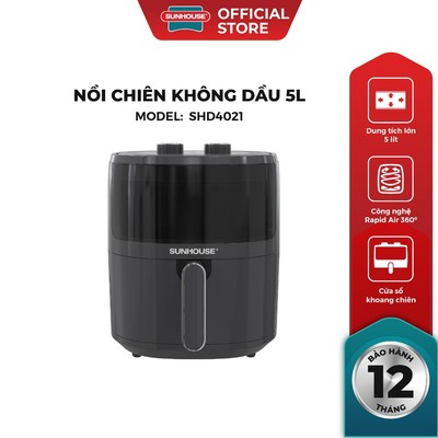 [SVIP] Nồi chiên không dầu 5L Sunhouse SHD4021 - Khoang chiên trong suốt - Công nghệ Rapid Air 360 độ