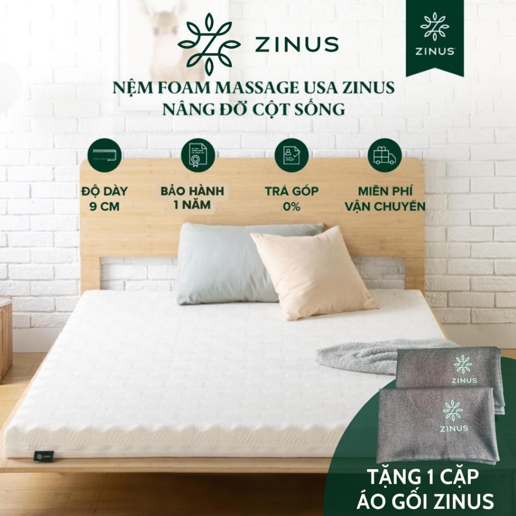 [TẶNG 2 VỎ ÁO GỐI] Nệm Foam Massage Zinus 9cm - Nâng Đỡ Cột Sống, Giảm Nhức Mỏi Toàn Thân & Thoáng Khí | BigBuy360 - bigbuy360.vn