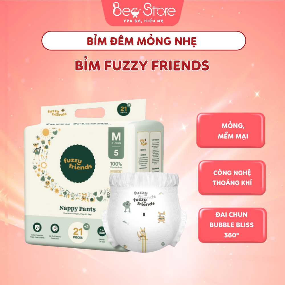 Bỉm Fuzzy Friends - Bỉm đêm mỏng mềm cho bé