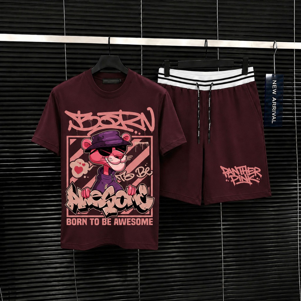 Bộ Đồ Hè Nam Panther Pink Hot Trend Cao cấp Đủ Tag Mác Size Số, Đồ Bộ Nam Hè Xuất Sắc Vải Cotton ít 